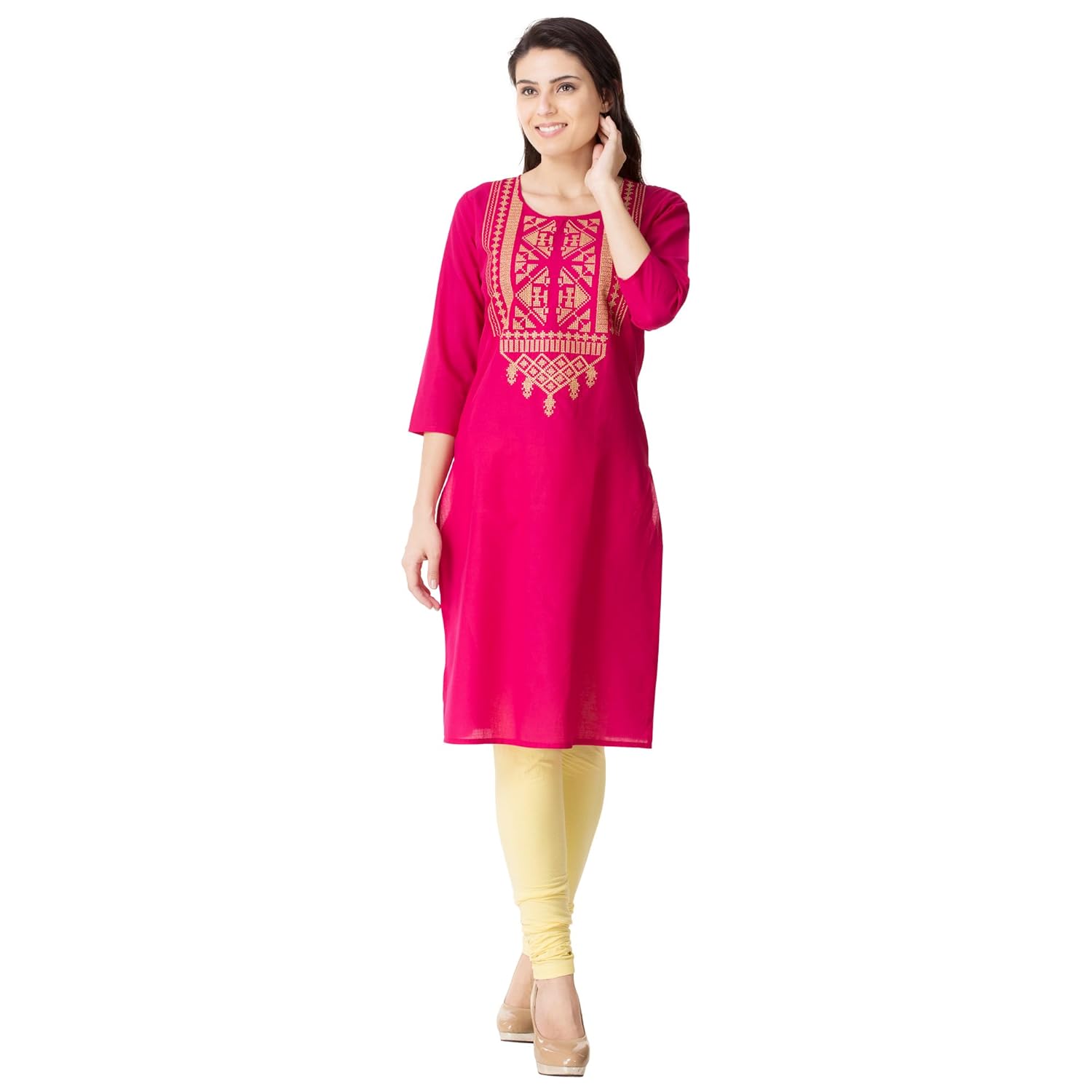 m&d women's cotton embroidered straight kurti