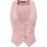 Allegra K Vintage Vest for Women's Button Up Jacquard Steampunk Suit Waistcoat with Pockets