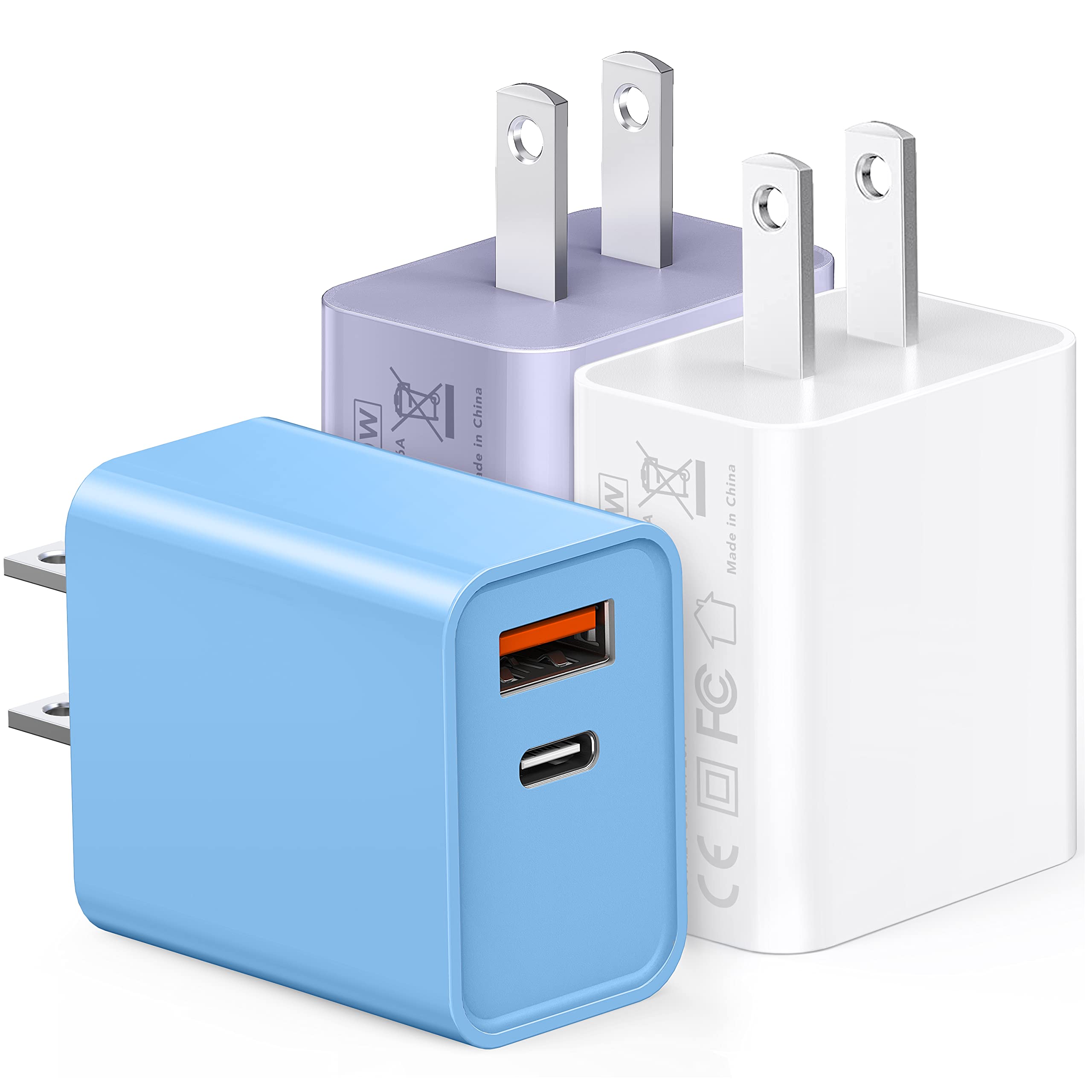 iPhone 15 16 17 Pro Max Charger, Upgraded Certified 3-Pack 20W Durable Dual Port PD Block Fast USB-C Wall Charger for iPhone14/15/16/17/Pro Max, XS/XR/X, iPad Pro, AirPods Pro, Samsung