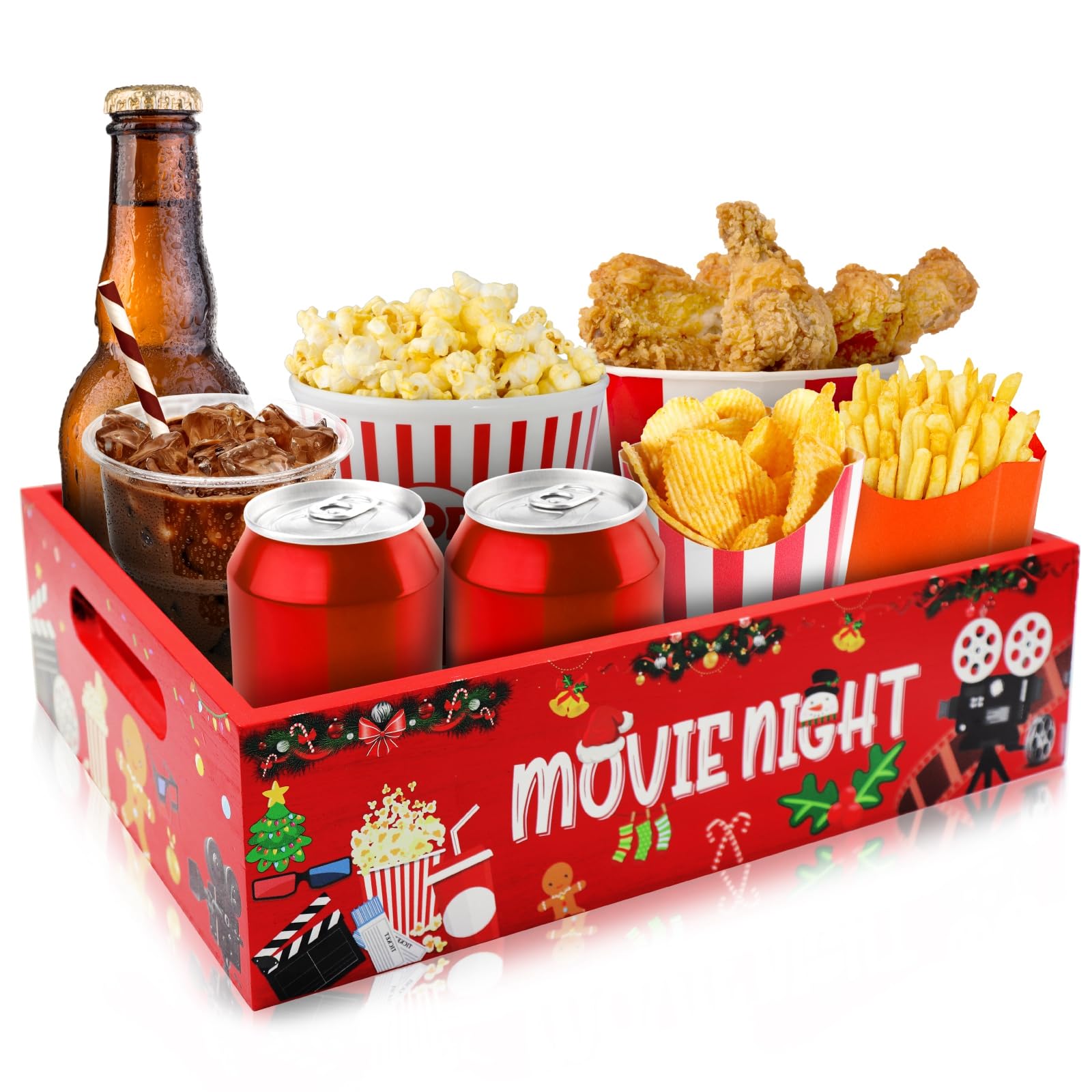 Photo 1 of Yamahiko Movie Snack Tray with Handles - Wooden Theater-Style Tray for Countertop Storage - Party Box Basket