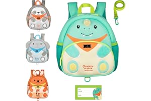 BabbleRoo Toddler Backpack, Kids Backpack - Light & Comfortable, Water Resistant Neoprene, Leash for Toddlers 1-3, Reflective Strips for Visibility, Animal Backpack, Donnie the Dino