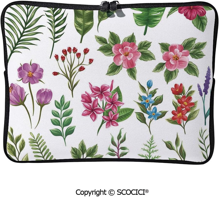 YOLIYANA Sleeve Tablet Protective Bag Set of Exotic Flowers and Ferns Botanical Elements Flora Variety of Custom Tablet Sleeve Bag Case 13 inch/13.3 inch