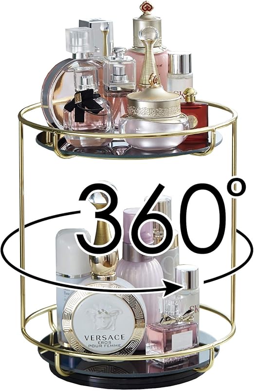 Amazon Com 360 Degree Perfume 2layer Tray Spin Rotating Luxury Makeup Organizers Antique Countertop Bathroom Cosmetic Storage Vanity Tray Large Capacity Jewelry Tree Stand Dessert Cupcake Stand Home Kitchen
