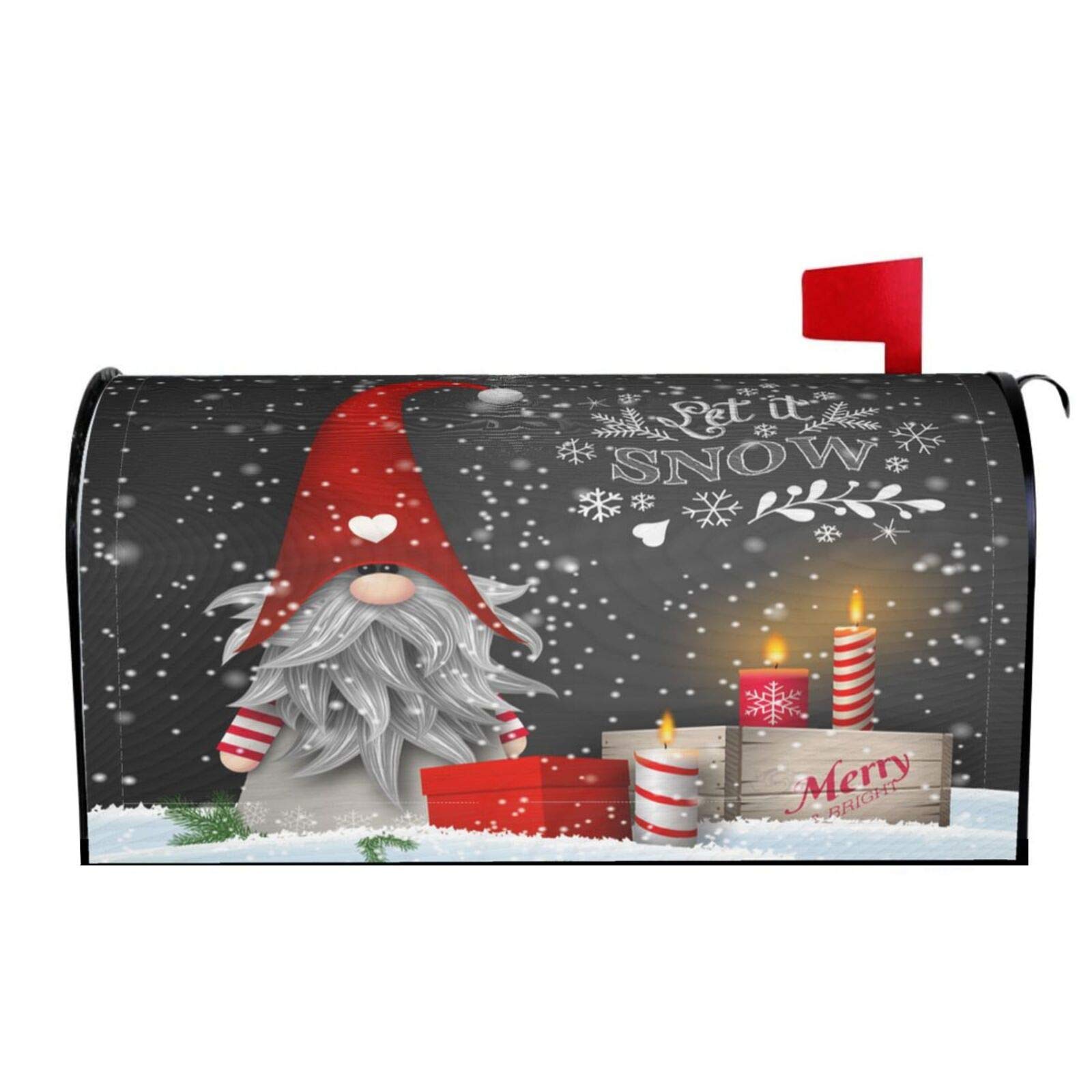 Merry Christmas Gnome Standing Snowfall Mailbox Cover Xmas Gifts Winter Snowflakes Mailbox Covers Magnetic Mail Wraps Post Garden Decorations 21x18 in