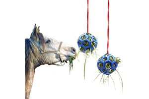 Besimple 2 Pack Horse Treat Ball Hay Feeder Toy, Goat Feeder Ball Hanging Feeding Toy for Horse Goat Sheep Relieve Stress(Blue)