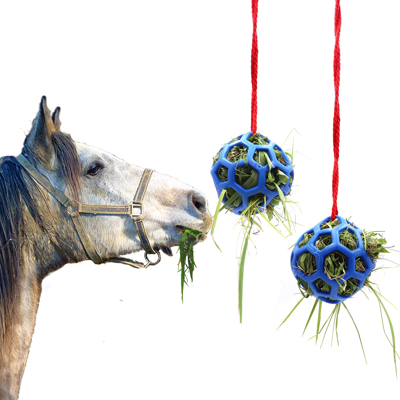 2 Pack Horse Treat Ball Hay Feeder Toy, Goat Feeder Ball Hanging Feeding Toy for Horse Goat Sheep Relieve Stress — image 1