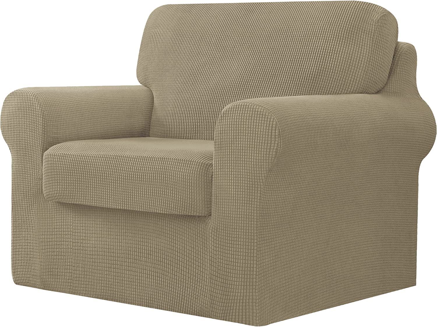 CHUN YI 3 Pieces Stretch Sofa Cover 1 Seater with One Separate Cushions and Backrests Stylish Jacquard Spandex Fabric Sofa Slipcover for Living Room Furniture Protector(1 Seater，Sand