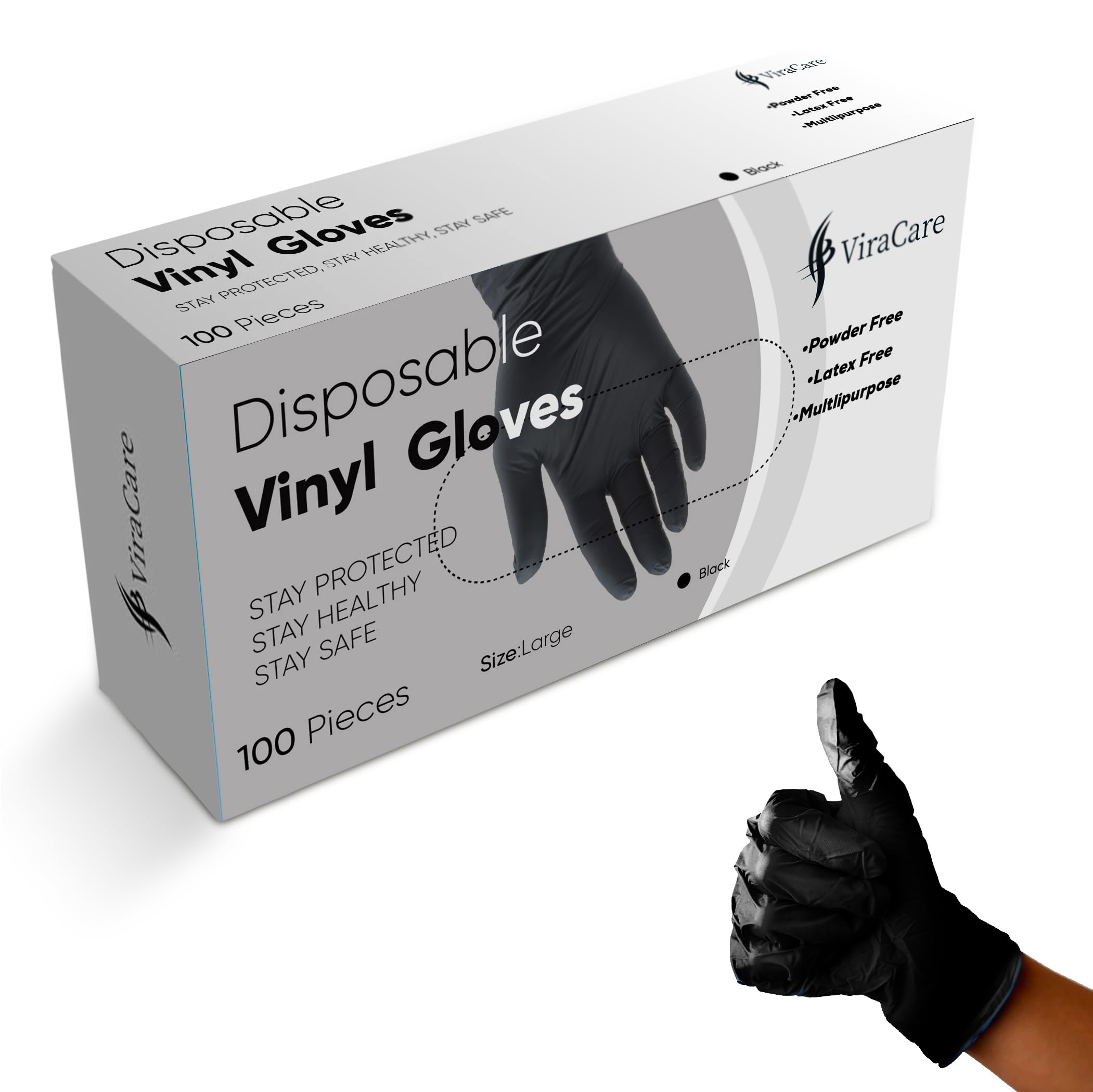 100 x Black Disposable Gloves | Vinyl Gloves Disposable | Latex free Gloves | Powder Free Gloves | Black Gloves Disposable | Strong And Non-Sterile | (Large, 1 Pack of 100)