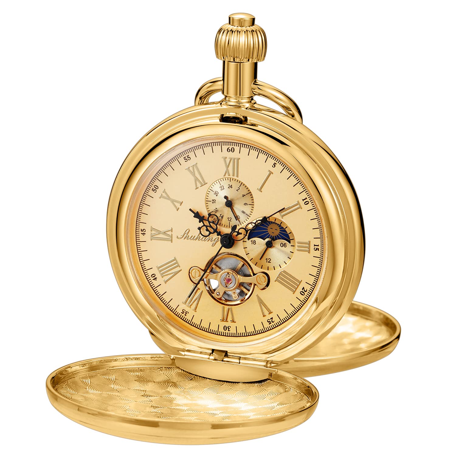 Whodoit Elegant Men's Mechanical Pocket Watch with Chain and Box
