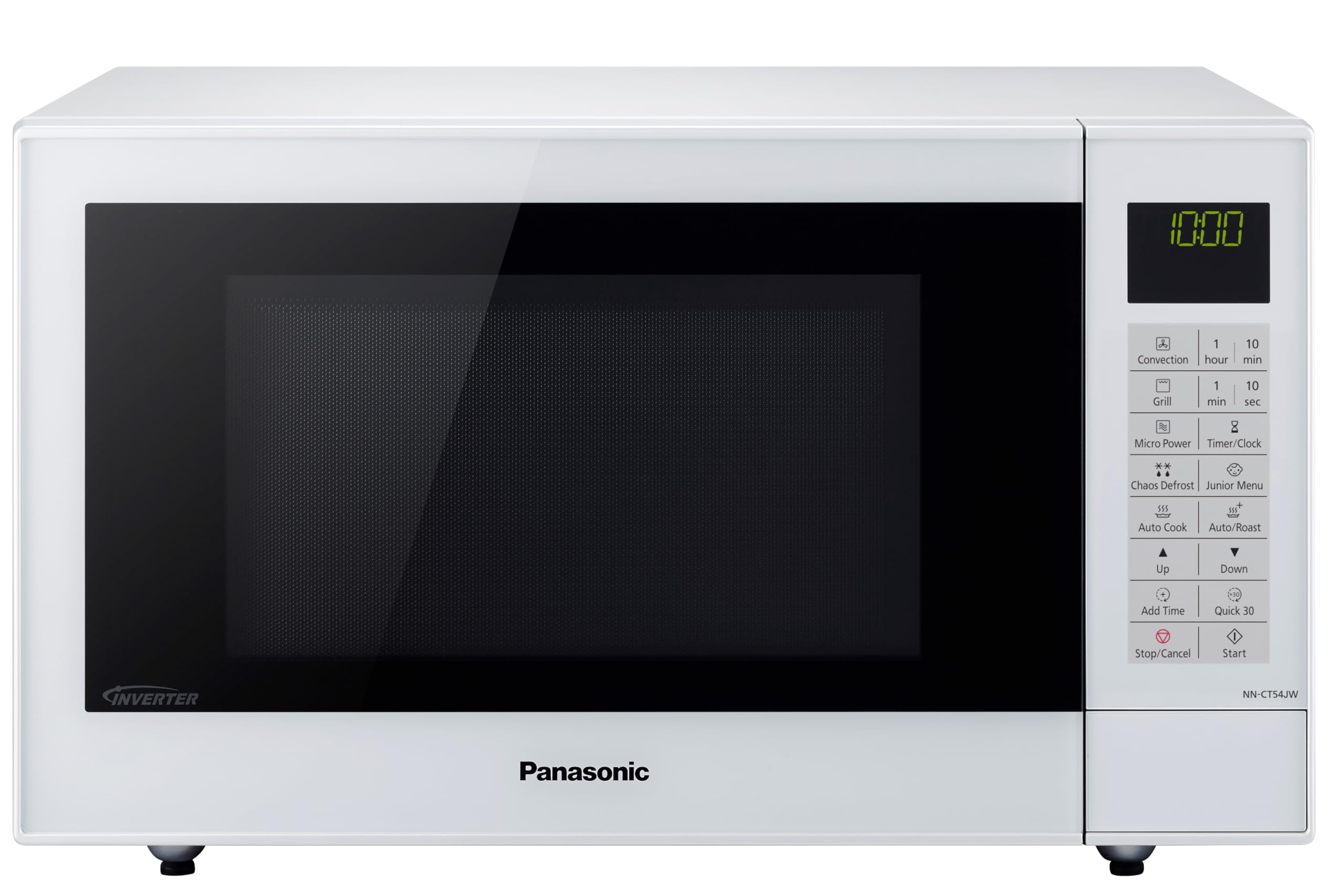 Panasonic NN-CT54JWBPQ, Slimline Combination Microwave Oven with Glass Turntable, 27L, 1000W, 100-220C, Quartz Grill, Inverter Technology, 29 Auto Programmes, Turbo Defrost, Timer, White