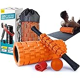 Krightlink 5 in 1 Foam Roller Set for Deep Tissue Muscle Massage, Trigger Point Fitness Exercise Foam Roller, Massage Roller, Massage Ball, Stretching Strap, for Whole Body (Orange Black)