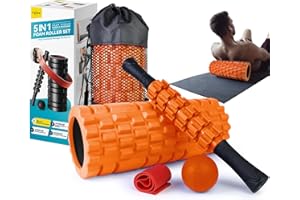 Krightlink 5 in 1 Foam Roller Set for Deep Tissue Muscle Massage, Trigger Point Fitness Exercise Foam Roller, Massage Roller, Massage Ball, Stretching Strap, for Whole Body (Orange Black)
