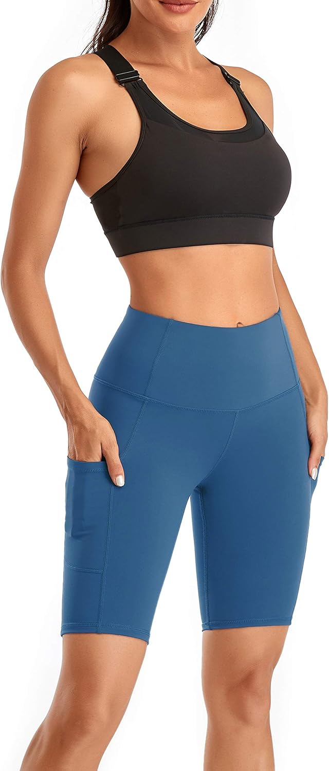 Oalka Women's Short Yoga Side Pockets High Waist Workout Running Shorts: Clothing