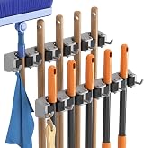 Lifewit Broom Mop Holder Wall Mounted 5 Slots 6 Hooks 2 Pack Grey