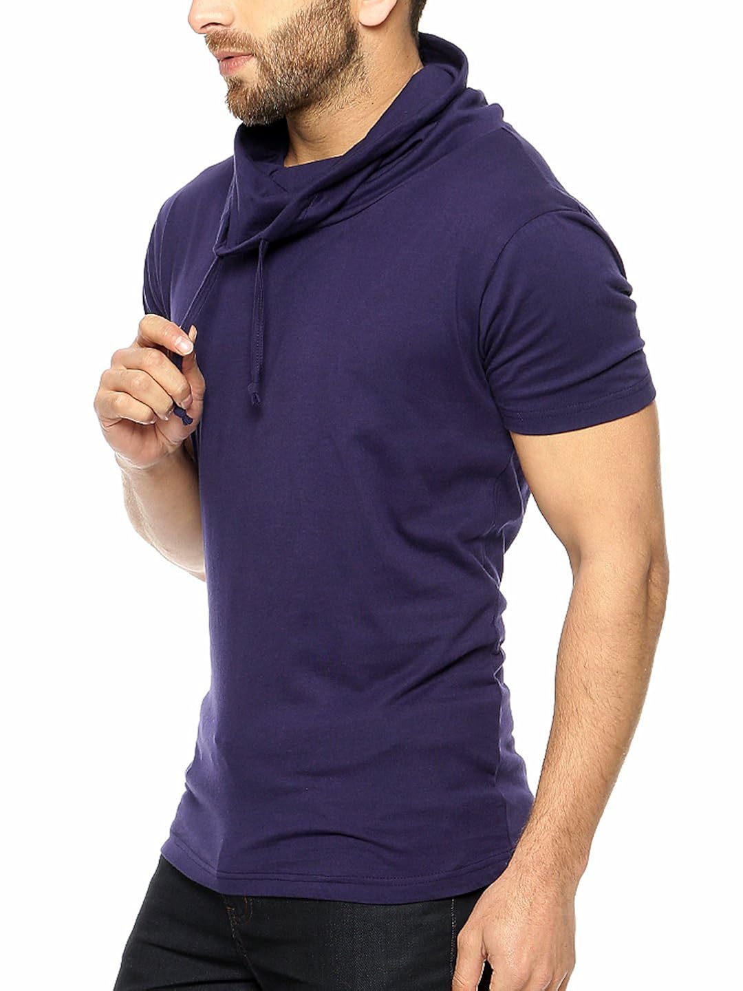 gritstones navy half sleeve cowl neck t-shirt