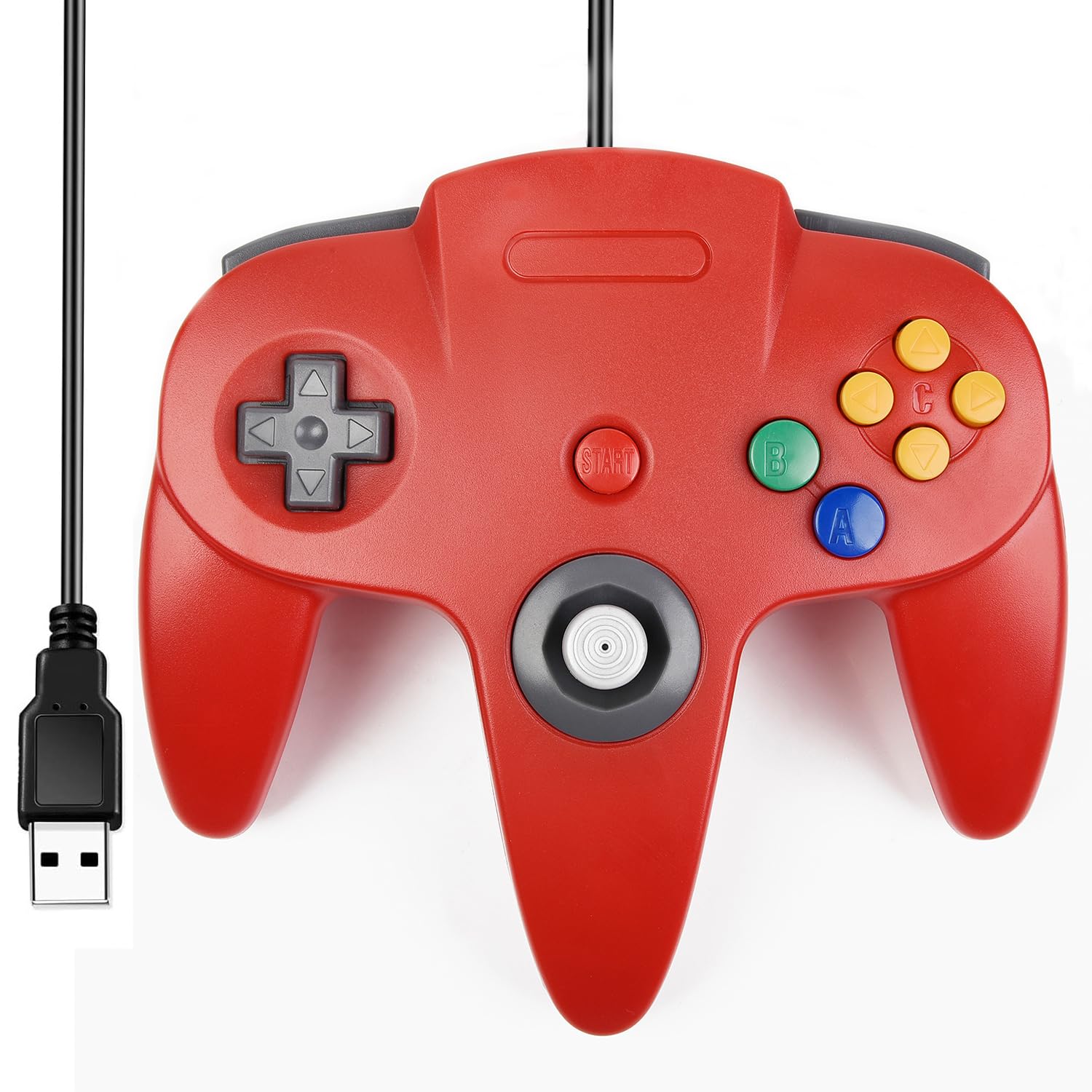 miadore Classic N64 USB Controller,Plu g& Play,N64 Wired Remote Game Joystick Controller for Windows PC,MAC,Linux,Raspberry Pi(Clear Red)
