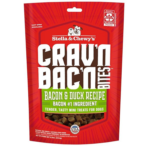 STELLA & CHEWY’S CRAV’N BAC’N DOG TREATS BACON & DUCK RECIPE, 8.25 OZ. BAG