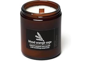 Hemlock Park Crackling Wood Wick Candle Handcrafted with Natural Coconut Wax and Essential Oils (Standard 8 oz, Blood Orange Sage)