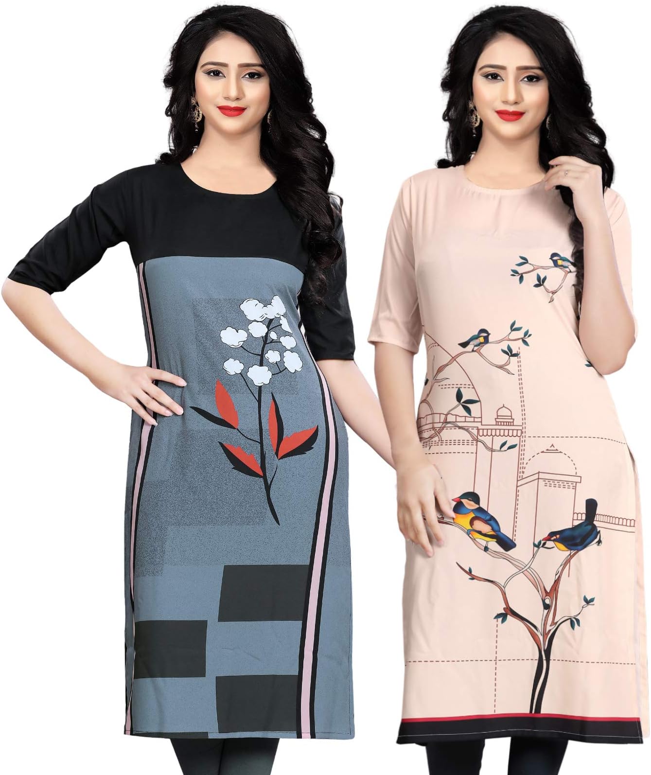 Women's Crepe Stitched Kurta Combo Pack of 2 ()