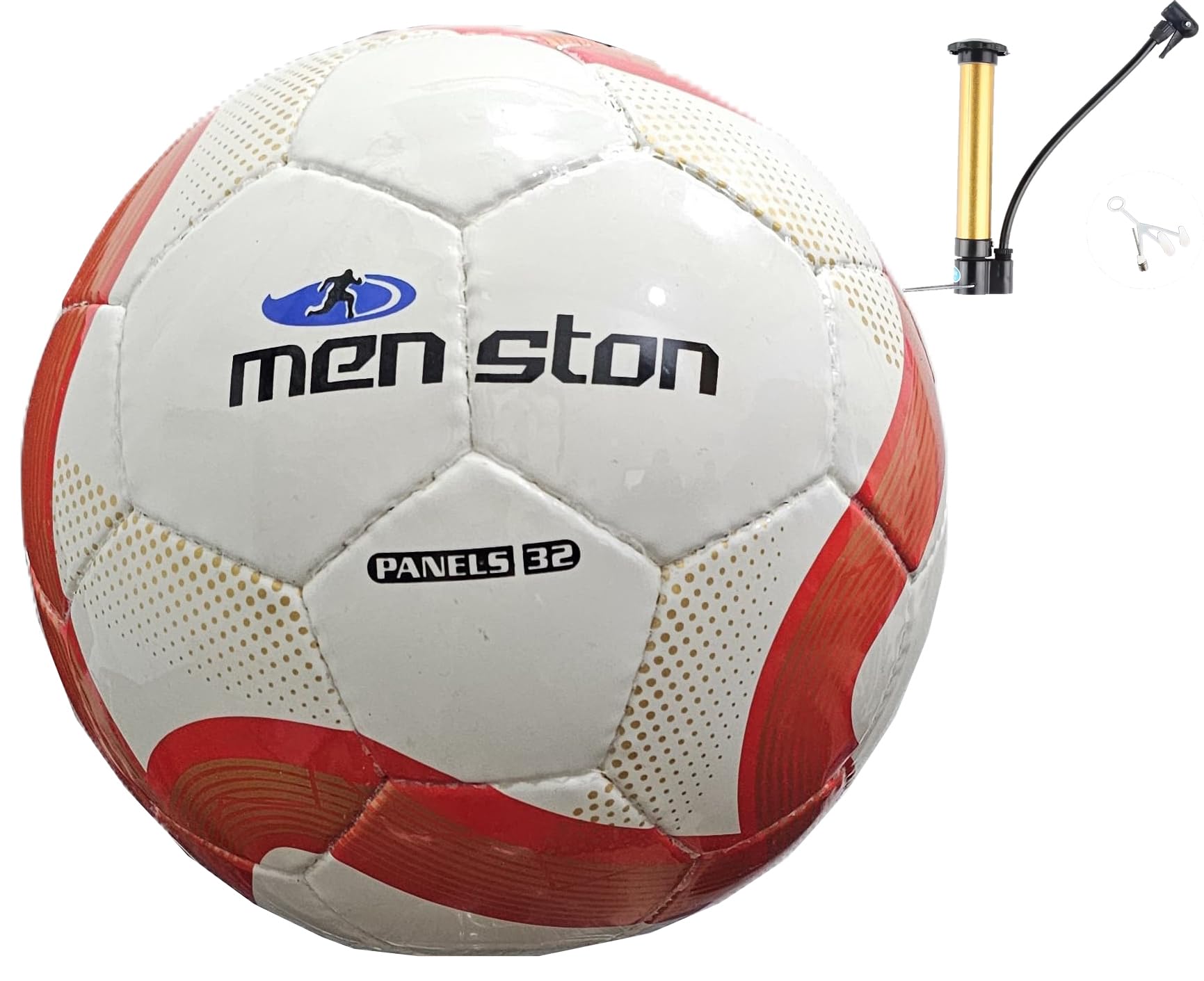 Mens Red Gold Stripe Match Football Training Soccer Ball Hand Stitch PVC Soft Skin 32 Panel Football & Pump Size 5 (Football + Pump)