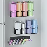 Max Capacity 8-Cup (2x4) Magnetic Stanley Cup Holder for Stanley & Yeti Tumblers (20/30/40oz) – Holds 4 Water Bottle Each, Tumbler Organizer with 7 Hooks for Kitchen Fridge & Metal Surfaces