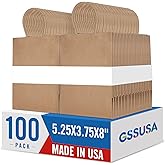 GSSUSA 100 Pack Paper Gift Bags 5.25x3.75x8 Inch Small Brown Paper Bags with Handles Bulk, Brown Kraft Bag for Small Business, Sturdy Grocery Retail Shopping Birthday Party Favor Craft Bag （Made in USA）