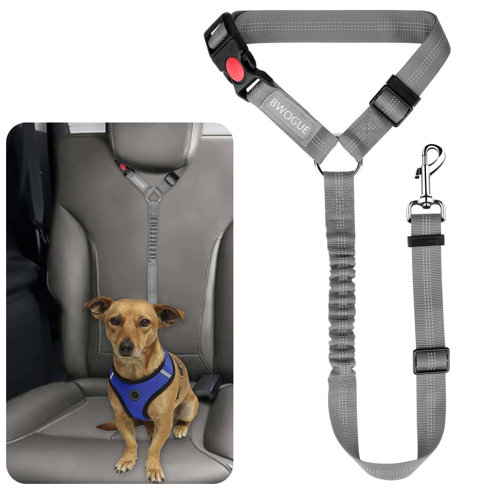 BWOGUE Pet Dog Cat Seat Belts, Car Headrest Restraint Adjustable Safety Leads Vehicle Seatbelt Harness (1 Pack)