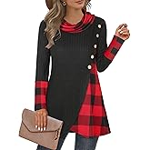 Miusey Women's Cowl Neck Pullover Sweaters Lightweight Long Sleeve Tunic Sweatshirts Asymmetric Hem Knit Sweater