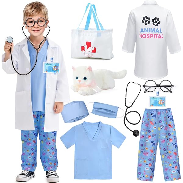 Quickdraw Kinder Tierarzt Kostüm Pink – Komplettset Mit Scrubs, Hose & Maske Für Mädchen (Größen 3-5 & 5-7 Jahre) – Perfekt Für Rollenspiel & Verkleidung