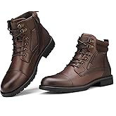 Rollda Men's Motorcycle Boots Combat Boots Casual Dress Boots for Men Lace Up Cap Toe Ankle Boots