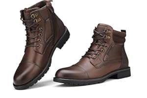 Rollda Men's Motorcycle Boots Combat Boots Casual Dress Boots for Men Lace Up Cap Toe Ankle Boots