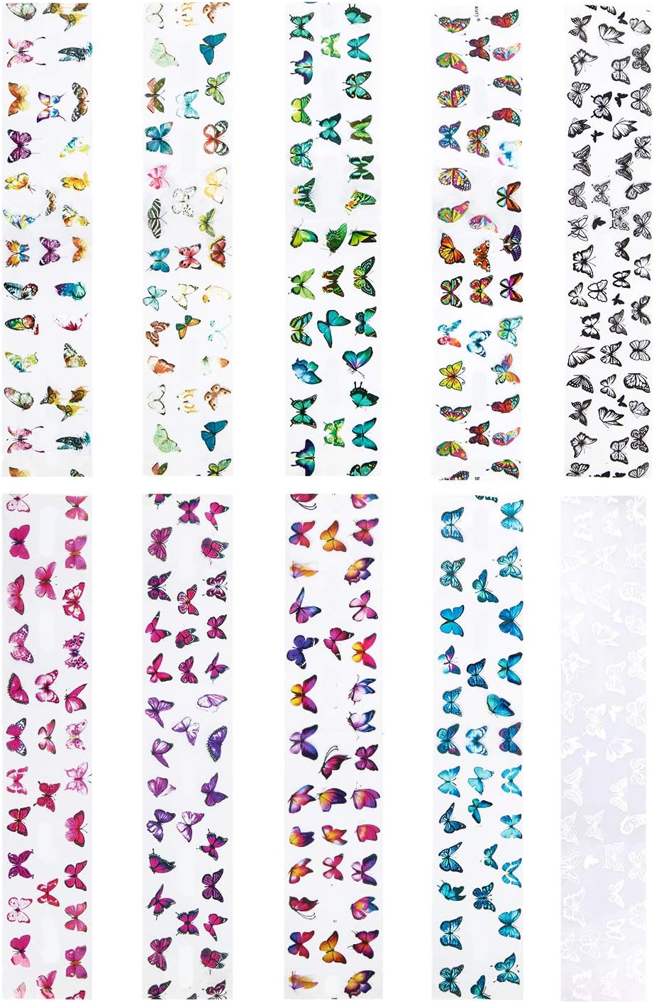 Butterfly Nail Art Foil Transfer Decals, 10 Sheets Butterfly Foil Nail Art Decals Adhesive Decals Starry Manicure Transfer Nail Art Decals DIY Decoration Kit (Green): Arts, Crafts & Sewing