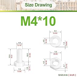 Pzsmocn 300 Pieces/100 Sets M4*10 mm Plastic White