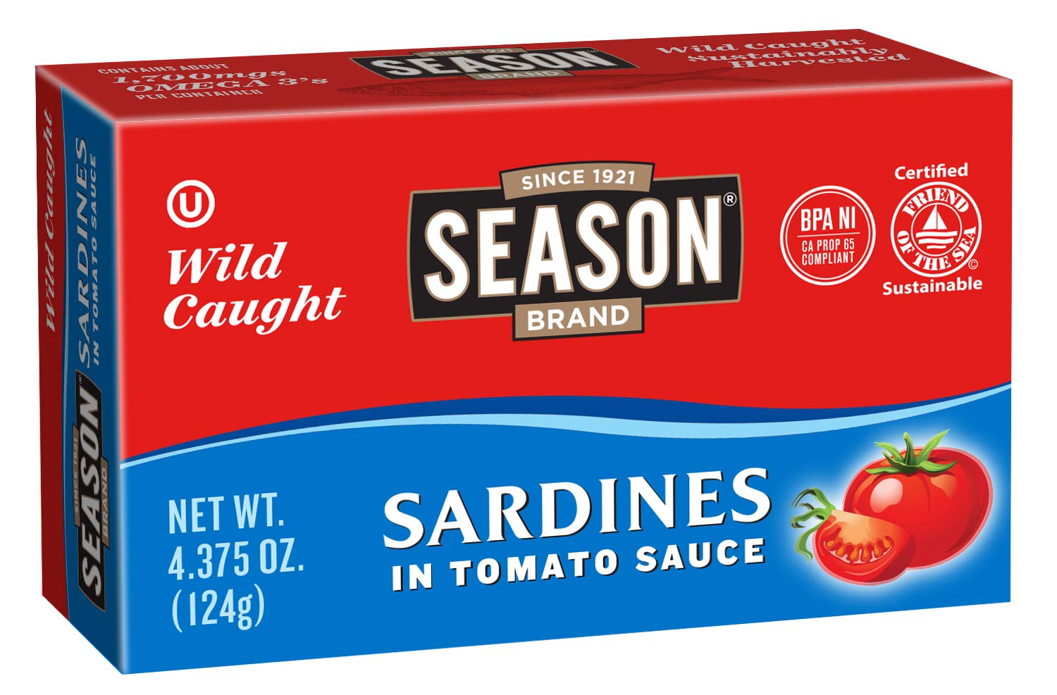 Season Sardines in Tomato Sauce Wild Caught, 22g of Protein, Keto