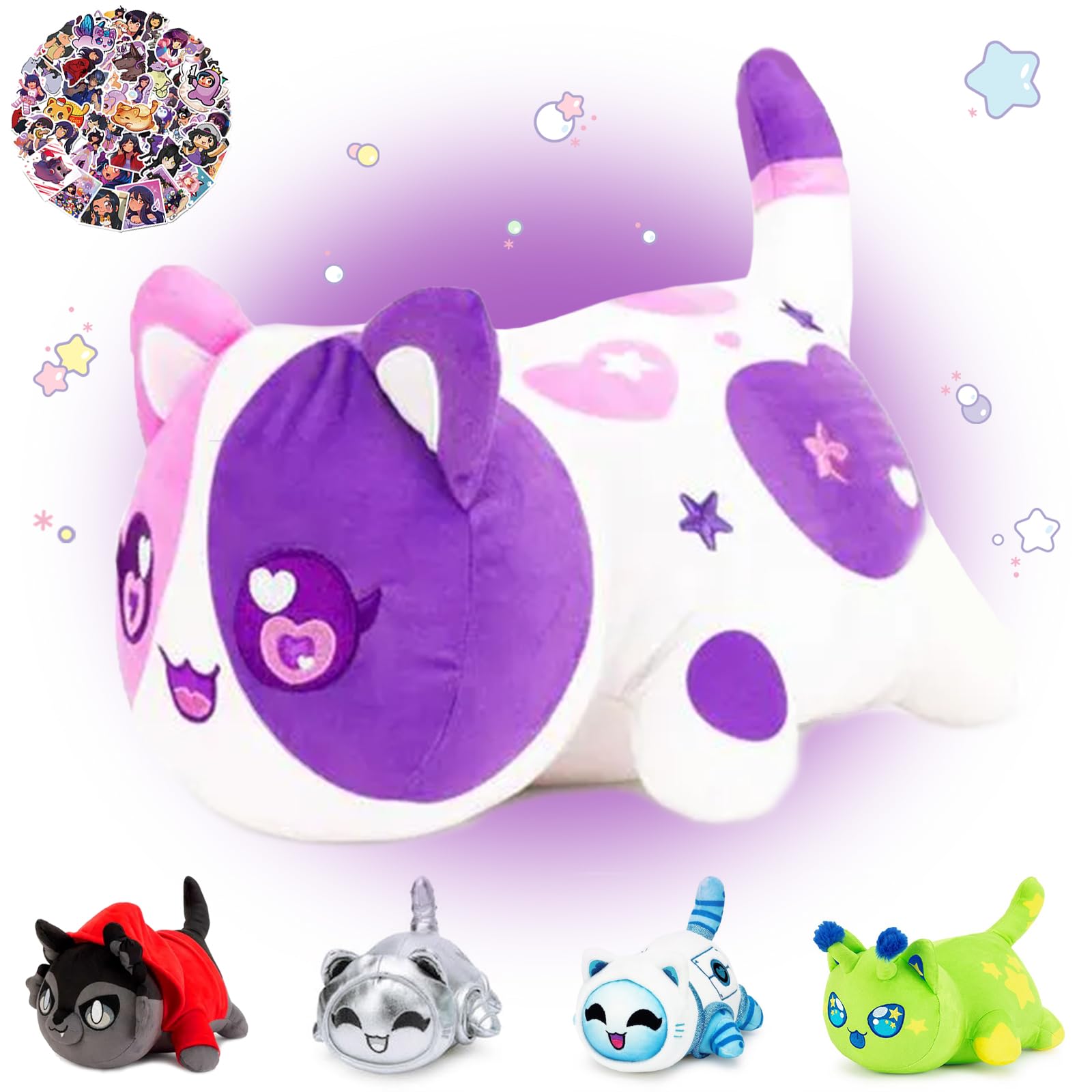 Photo 1 of 61-PCS?Aplushuman Cat Plush + 60-Sticker - Alien Invasion Cat Collection - 100% Embroidered Plushie - Cat Stuffed Animal Collectible (Aplushuman Cat)