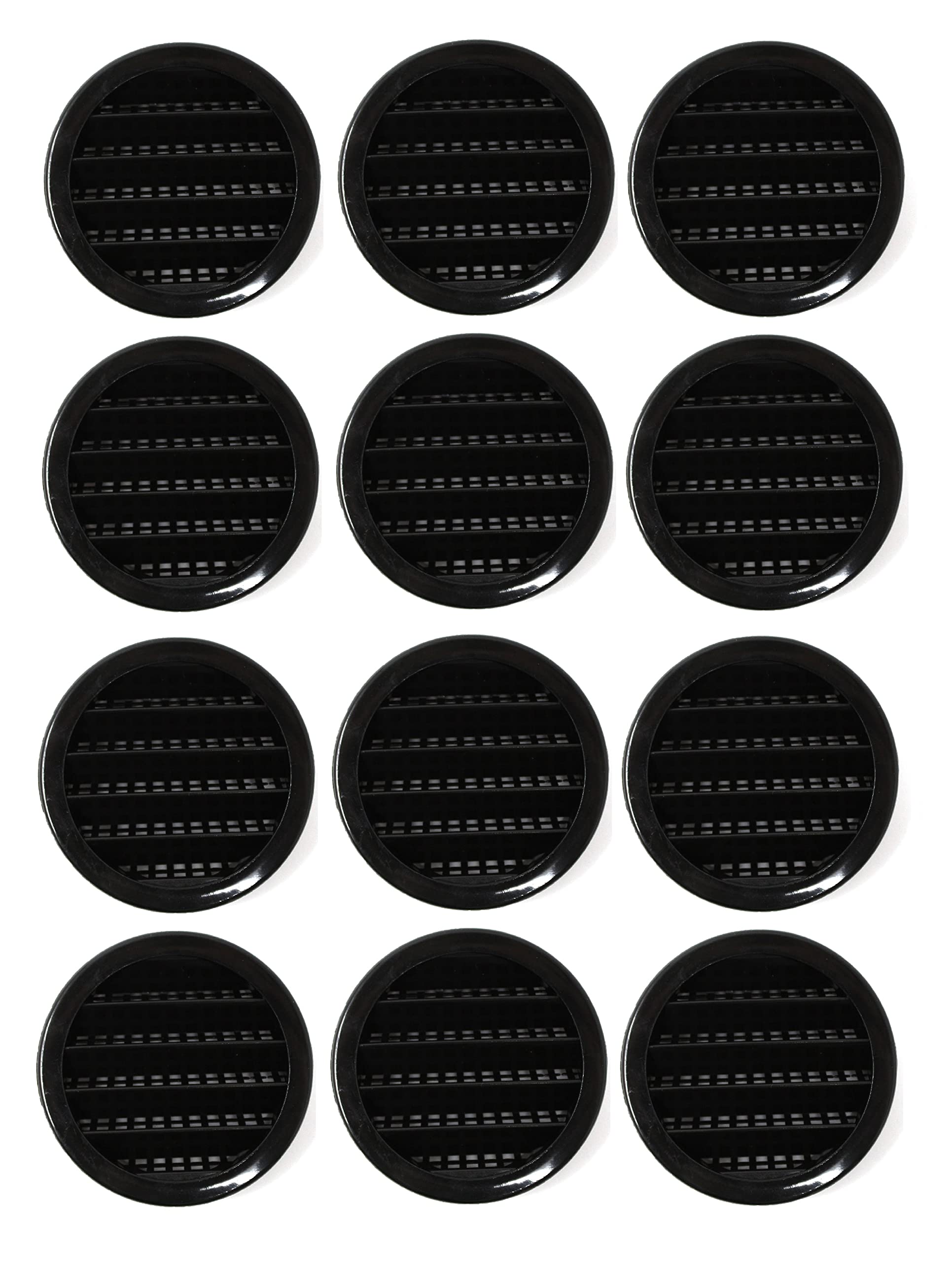 Photo 1 of 2" Round Plastic Louver Soffit Air Vent Reptile Screen Grille Cover Multiple Colors/Quantities (12, Black)