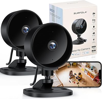 Câmara de vigilância WiFi interior, câmara FHD 1080P para bebés/animais de estimação com deteção de movimento e som por IA, visão noturna, áudio bidirecional, app, Alexa e Google Home, pack de 2
