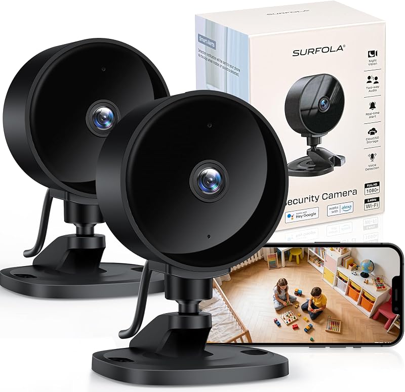 Cámara de Vigilancia WiFi Interior, 1080P FHD Cámara para Bebé/Mascotas con Detección de Movimiento y Sonido IA, Visión Nocturna, Audio Bidireccional, App, Alexa y Google Home, 2-Pack