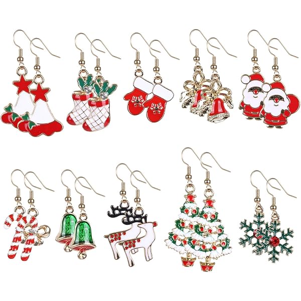 JeryWe Christmas Earrings Set - 15 Pairs, Tree, Snowflake, Santa Dangle & Stud Earrings - View #14