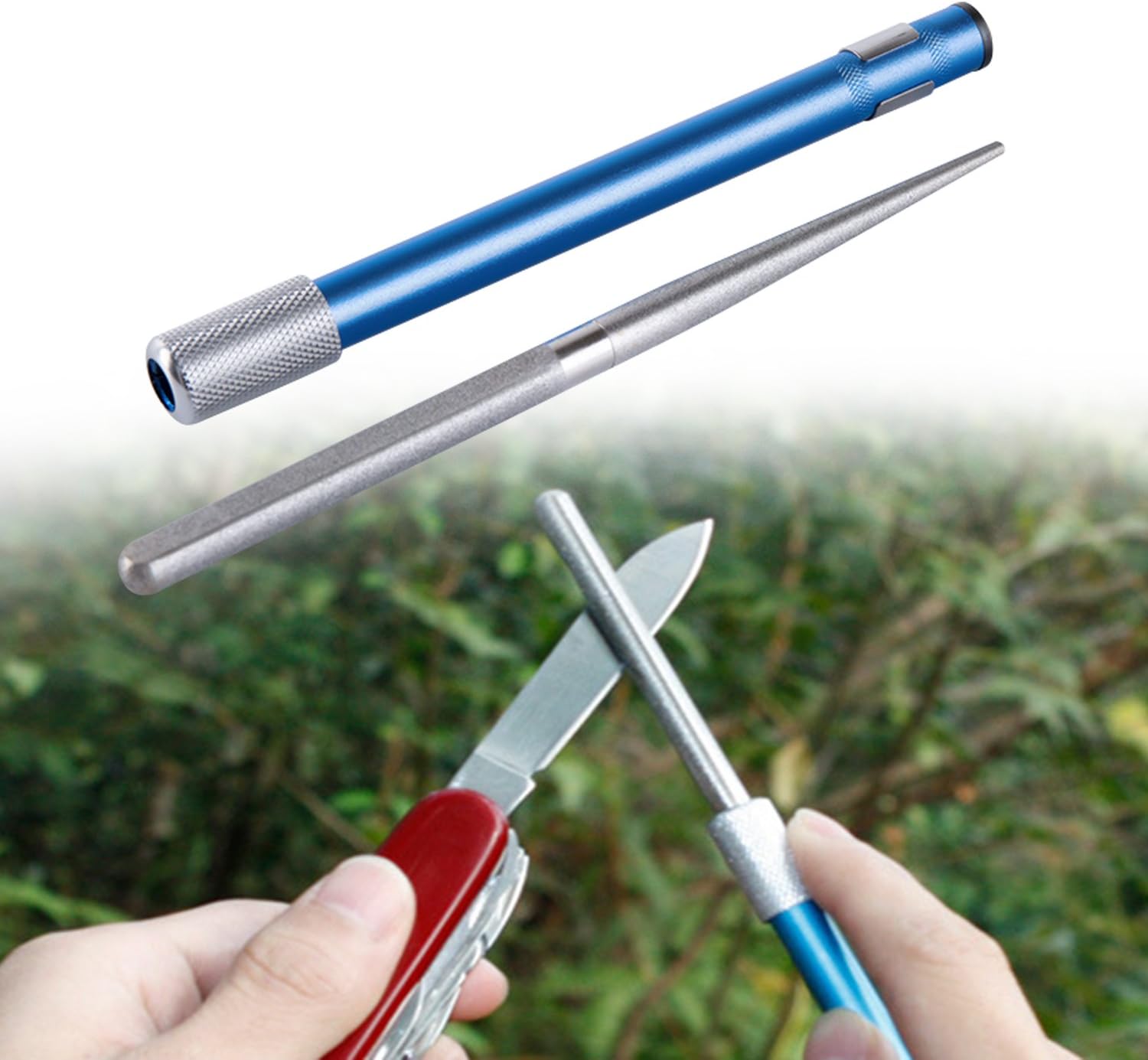 Diamond Retractable Pocket Knife Sharpener for Fishing Hooks (for Outdoors Knifes) Blue