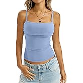EasyGala Womens Cotton Foldover Tank Tops Sexy Square Neck Spaghetti Strap Camisole Fitted Y2K Going Out Shirts 2026