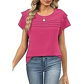 Funlingo Womens Dressy Casual Blouses Summer Ruffle Short Sleeve Tops Crew Neck Pleated Front Shirts 2026