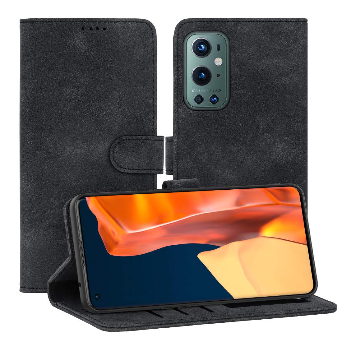 Eastcoo Wallet Case for Oneplus 9 Pro Flip Case Hybrid [PU Leather+TPU Bumper] [3 Card Slots] [Stand Function] [Magnetic Closure] Shockproof Protective Phone Case Cover (OnePlus 9 Pro, Black)