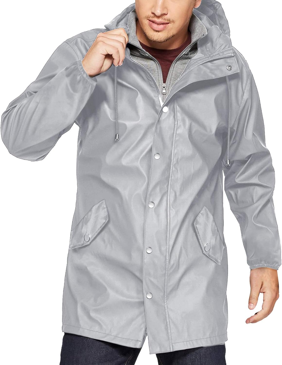 URRU Men's Lightweight Waterproof Rain Jacket Packable Hooded Long
