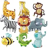 Safari Animal Balloons Birthday Decorations - 9 Pcs Large Jungle Theme Foil Balloons for Wild One Party Supplies, Zoo Animals Kit with Lion, Monkey, Giraffe, Elephant for Boy Girl