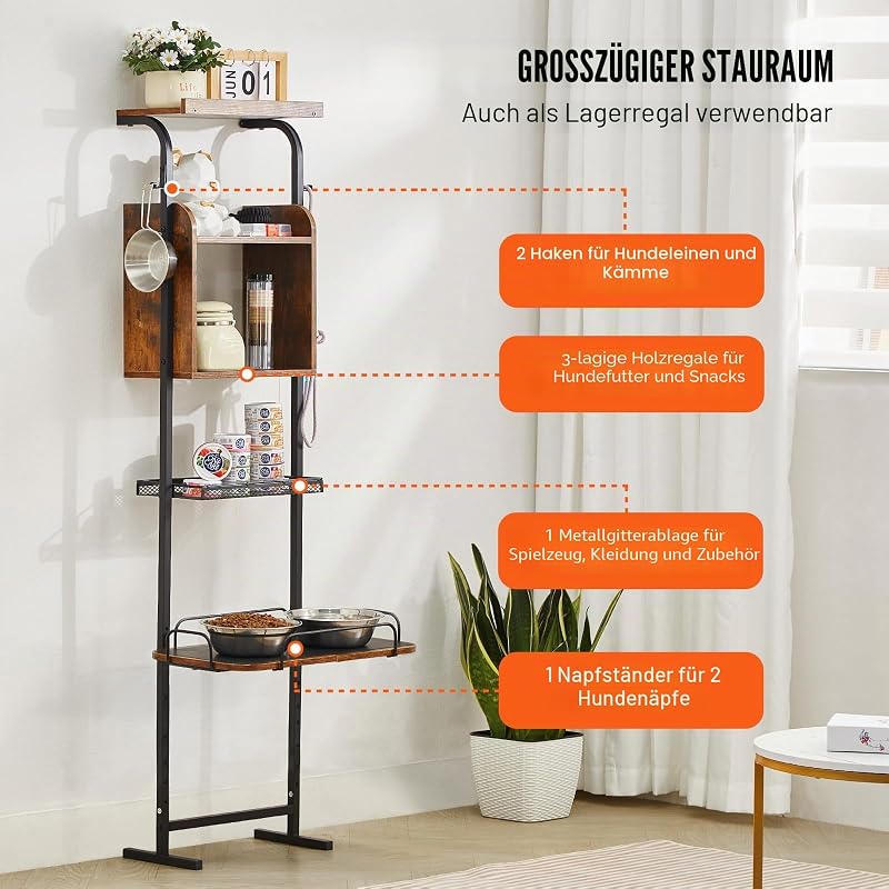 Futterstation 500 x 198 x 1450 mm, erhöhte Hundenäpfe, erhöhter Ständer für Hundenapf, Fressnapf, Hundenapfständer, Napfhalter höhenverstellbar, Hundebar für große, mittelgroße & kleine Hunde