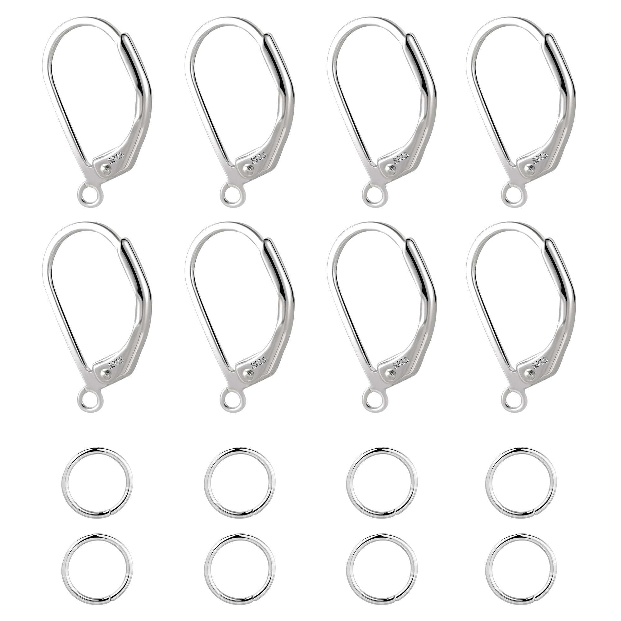 ALEXCRAFT 925 Sterling Silver French Earring Hooks 10x16mm, 18pcs Sterling Silver Jump Rings Dangle Earrings Jewelry Making Set Leverback Ear Hooks Replacements 925 Sterling Silver Findings