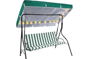 GliCraft LED Lighted Porch Swing Canopy Replacement Waterproof LED Swing Canopy Top Cover 2-3 Seat Shade Awning Cover for Garden Outdoor Patio(77 x 49 Inch,Green)