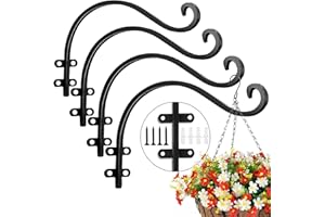 REDOVANT 4 Pack Heavy Duty Plant Hanger Bracket, 12Inch Hanging Brackets for Plants Outdoor and Indoor, 80lbs Holding Capacity Metal Plant Wall Hooks, Black Hanging Plant Brackets for Flower Wind Bird Feeder
