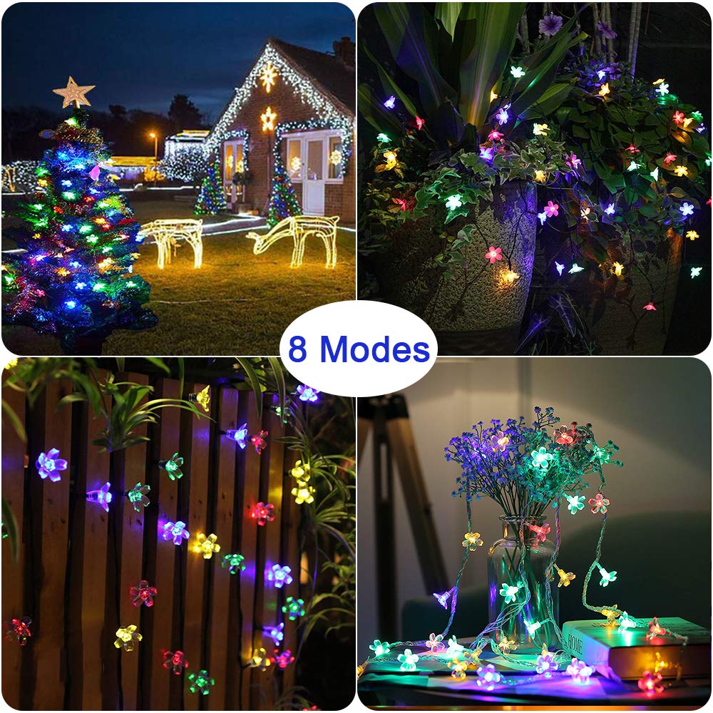Solar Garden String Lights,Cshare Solar Powered Fairy Lights Outdoor 50 LED 22ft 8Modes Waterproof Outdoor Flower String Lights for Yard, Christmas Tree, Home, Wedding,Party Decorations (Multi Colour)
